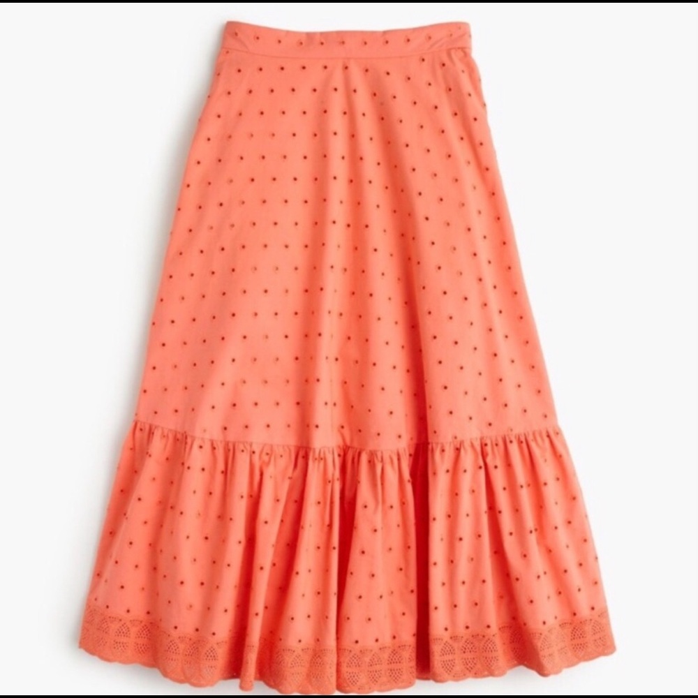 J. Crew Coral Eyelet Midi Skirt